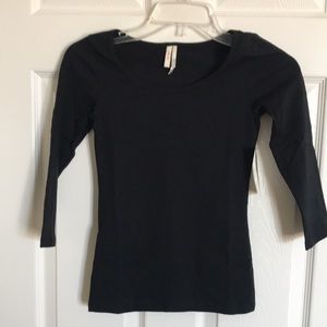 NEW- Frenchi Black Knit 3/4 Sleeve Top